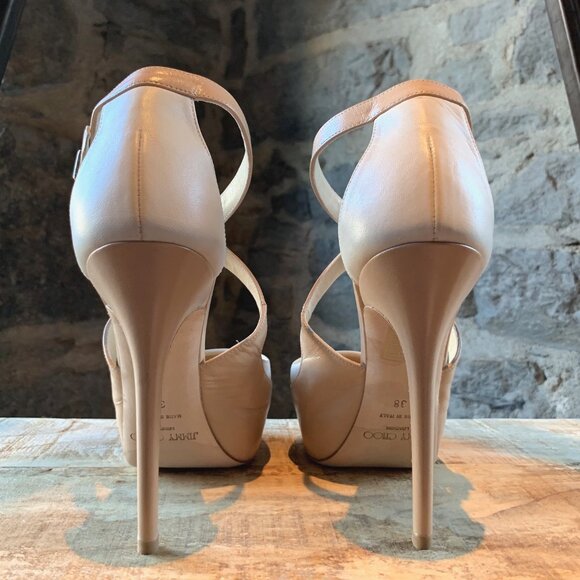 Jimmy Choo Ivory Nude Leather Tulip Platform Pumps - Picture 5 of 10
